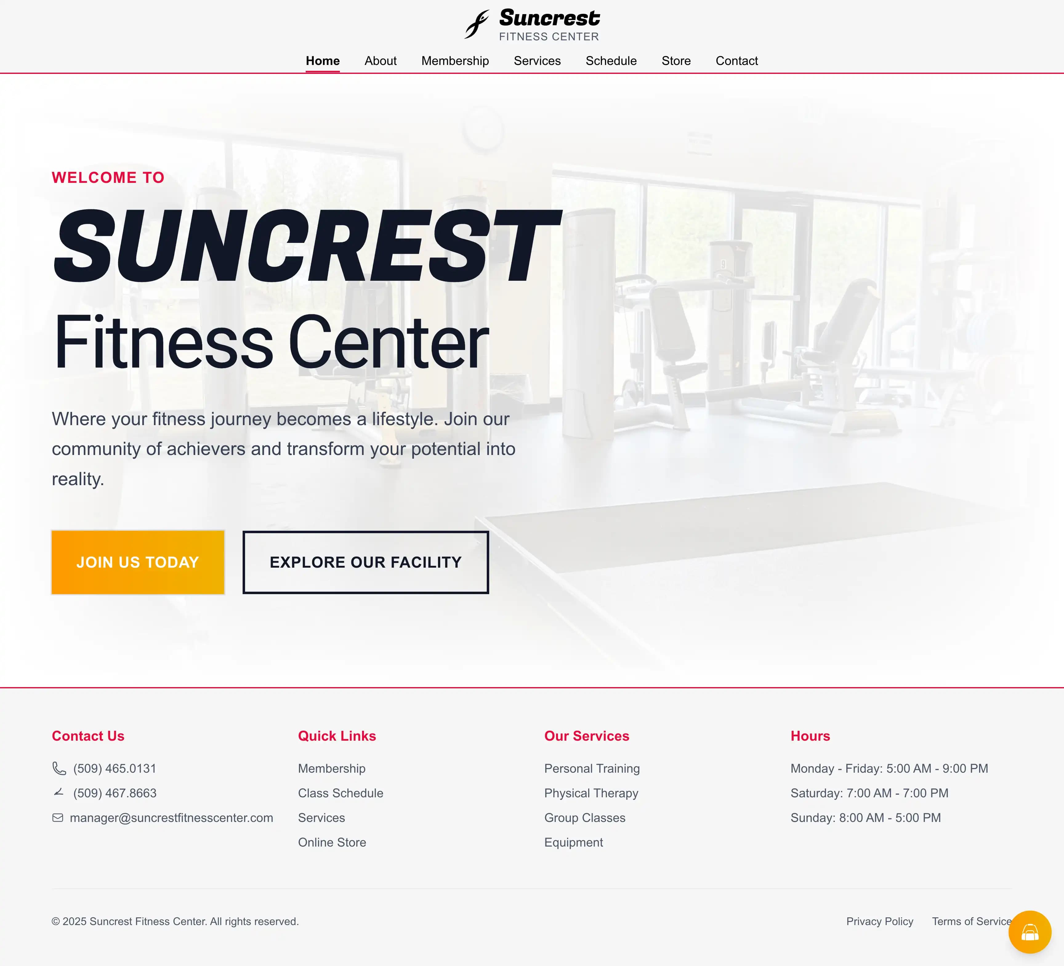 Suncrest Fitness Center homepage (light)